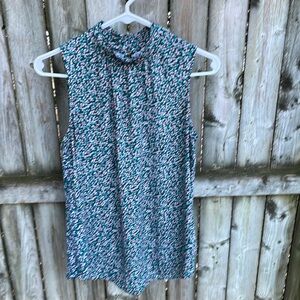 FREE w/purchase Loft sleeveless shell tank blouse mockneck ruffle green red S